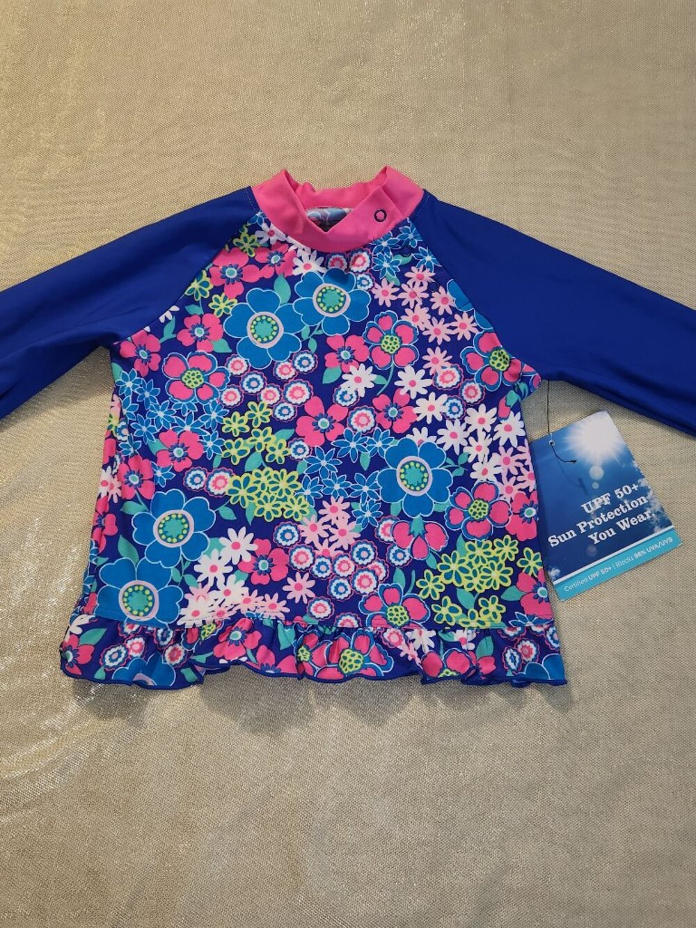 Coolibar Baby Girls UPF 50+ Floral Ruffle Swim Shirt 12-18M NEW Sun Protection